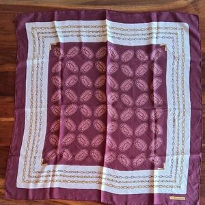 Authentic Must De Cartier (Carré De Soie)Burgundy and Gold Patterned Silk Scarf.